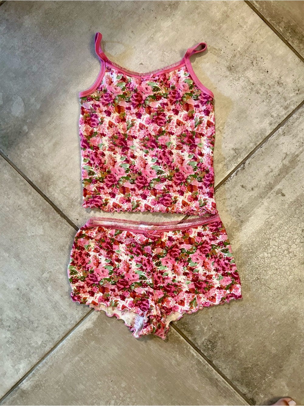 Girls Pink Floral Matching Tank and Short Set